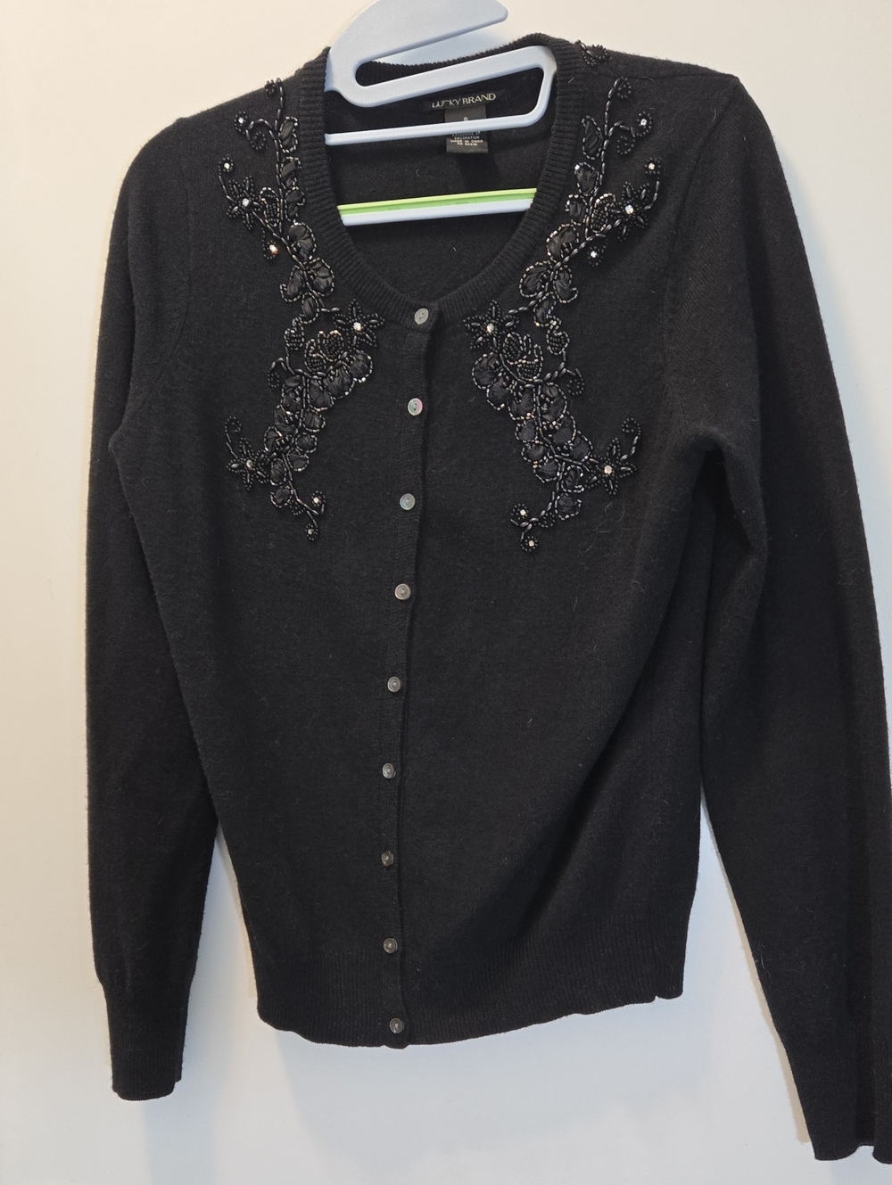 Lucky Brand Black Beaded Floral Embellished Cardigan